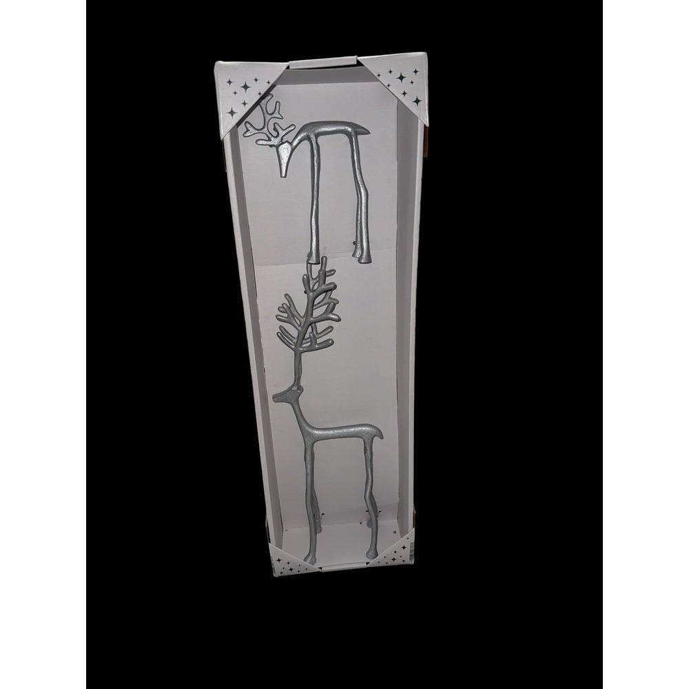 ALDI NIB Tall Holiday Reindeer Small Medium 8 & 19 Inch Silver Finish Set Of 2